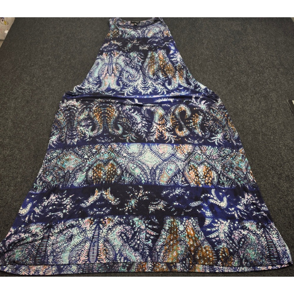 Willi Smith Maxi Dress Women 3X Blue Paisley Sleeveless Knit Boho Stretch 11527